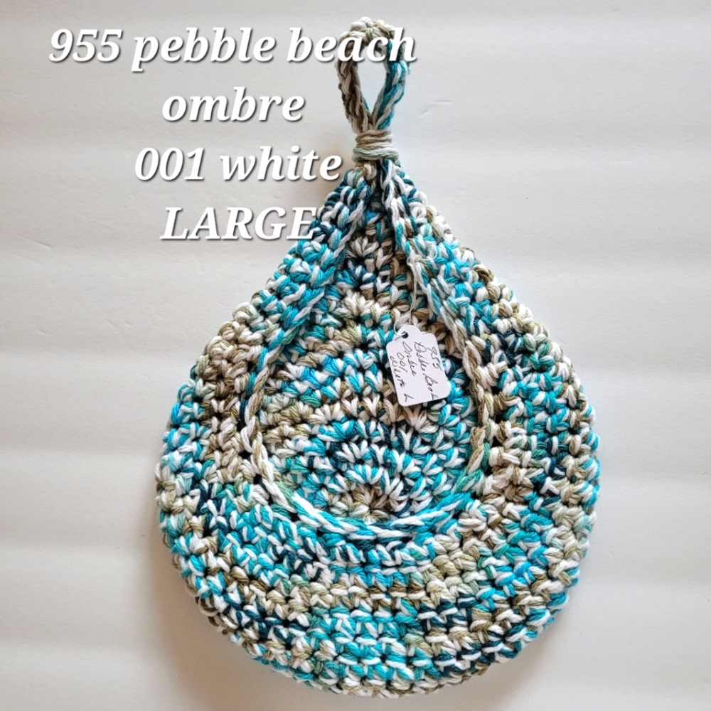 LARGE 955 PEBBLE BEACH OMBRE 001 WHITE  HANDMADE CROCHETED  HANGING WALL BASKET